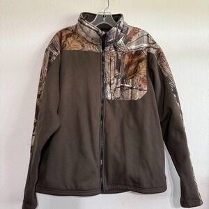 Habit Fleece Jacket Men's Large Brown‎ Real-Tree Long Sleeve Zip-Up Pockets Camo